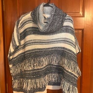 Striped Navy and White Women's Poncho Sweater